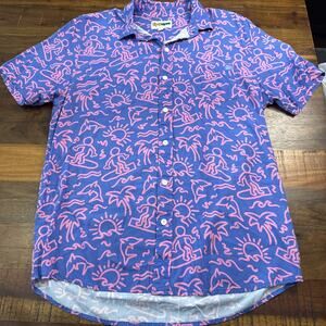 Tipsy Elves size XL button down shirt Blue/Pink with surfers